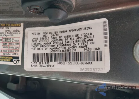 2006 Toyota Corolla Le from USA, damaged, VIN 1NXBR32E46Z583131